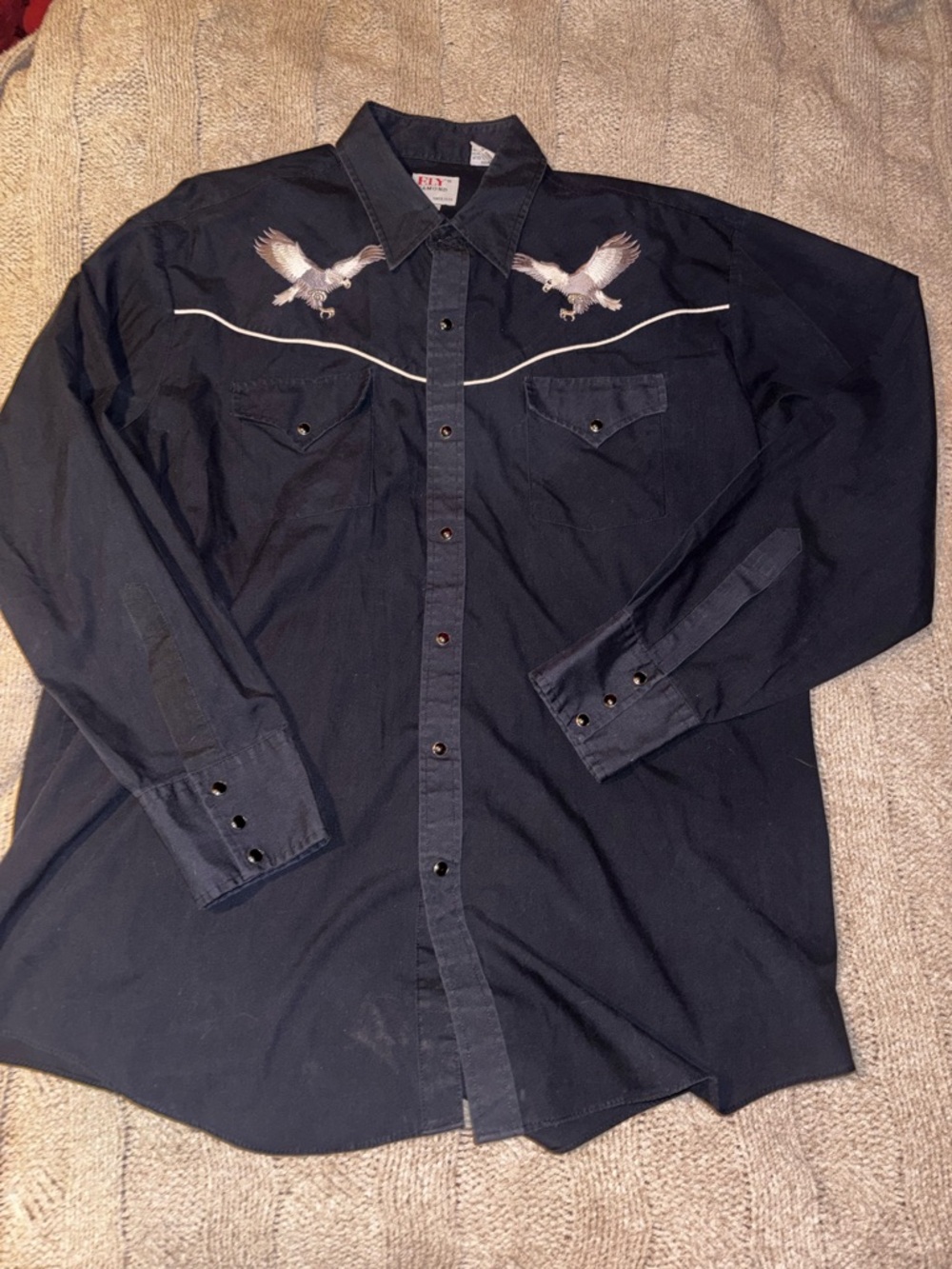 Ely Diamond Black Western Snap Shirt XL Eagle Embroidery Tortoise Pearl Snaps